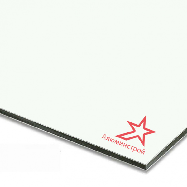 Алюминиевая композитная панель 3 мм (0.21) 1220х4000 цвет транспортный белый RAL 9016